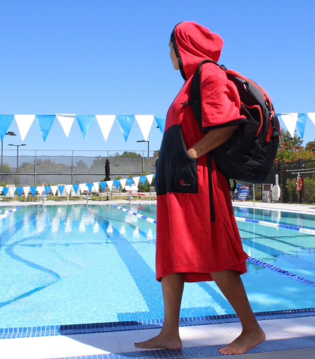 REZ SPORT DryShift™ Hooded Poncho Towel – Quick-Dry Microfiber Changing Robe Red