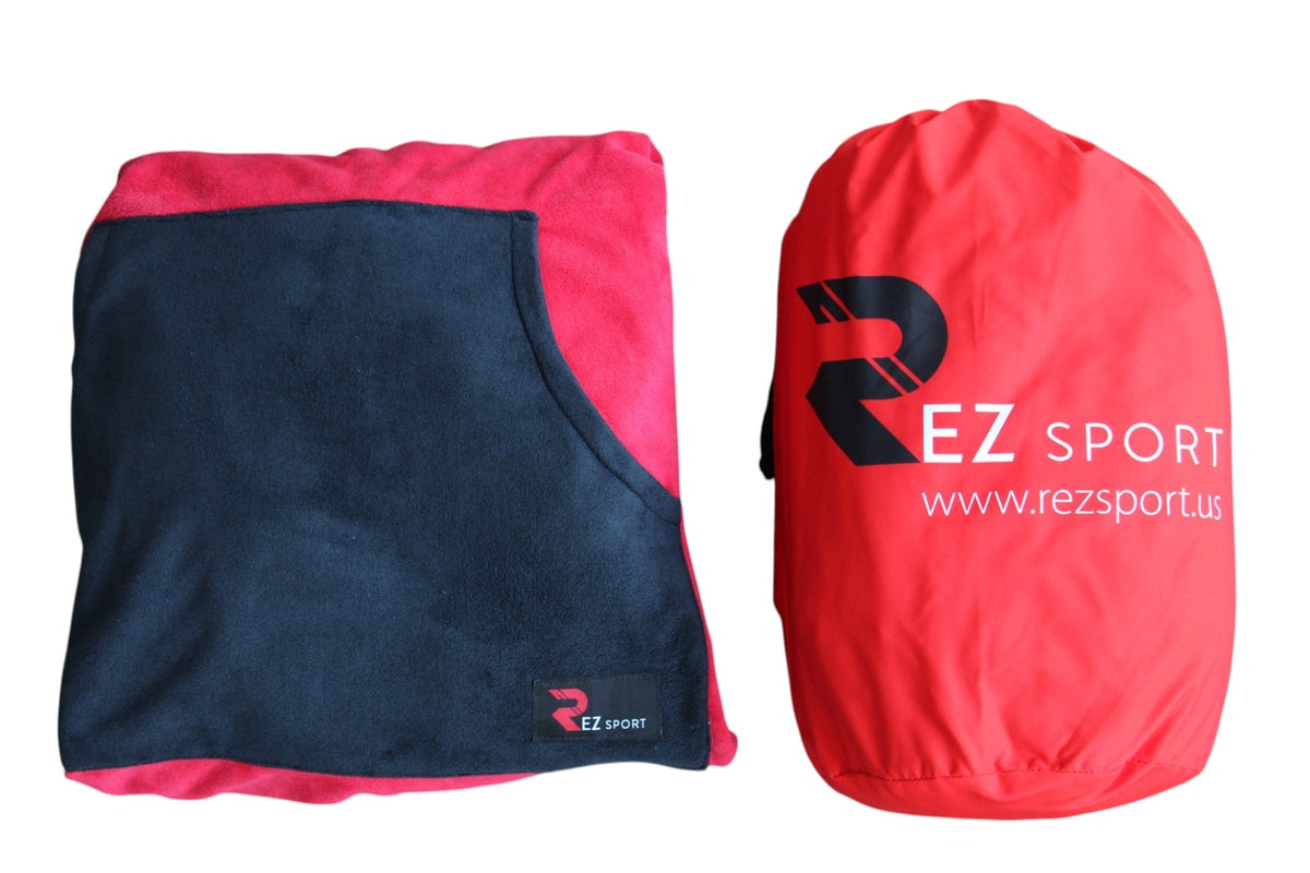REZ SPORT DryShift™ Hooded Poncho Towel – Quick-Dry Microfiber Changing Robe Red
