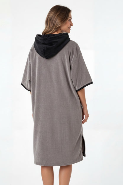 REZ SPORT DryShift™ Hooded Poncho Towel – Quick-Dry Microfiber Changing Robe grey