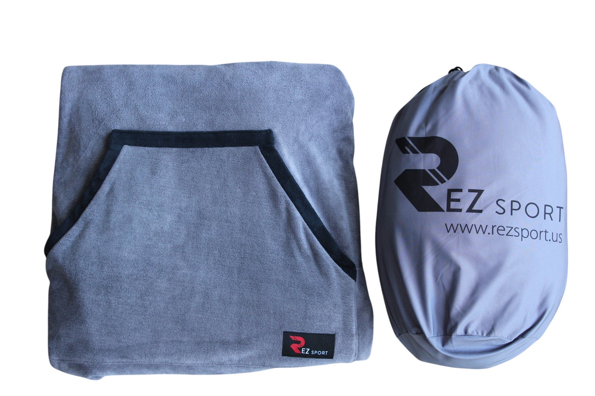 REZ SPORT DryShift™ Hooded Poncho Towel – Quick-Dry Microfiber Changing Robe grey