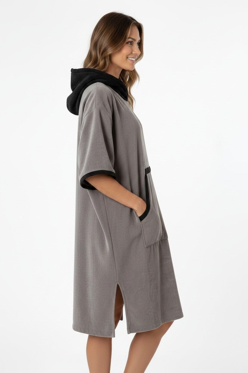 REZ SPORT DryShift™ Hooded Poncho Towel – Quick-Dry Microfiber Changing Robe grey