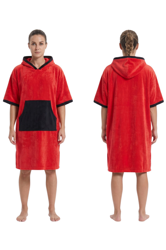 REZ SPORT DryShift™ Hooded Poncho Towel – Quick-Dry Microfiber Changing Robe Red