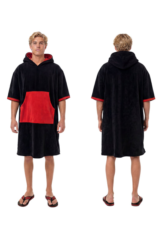 REZ SPORT DryShift™ Hooded Poncho Towel – Quick-Dry Microfiber Changing Robe Black